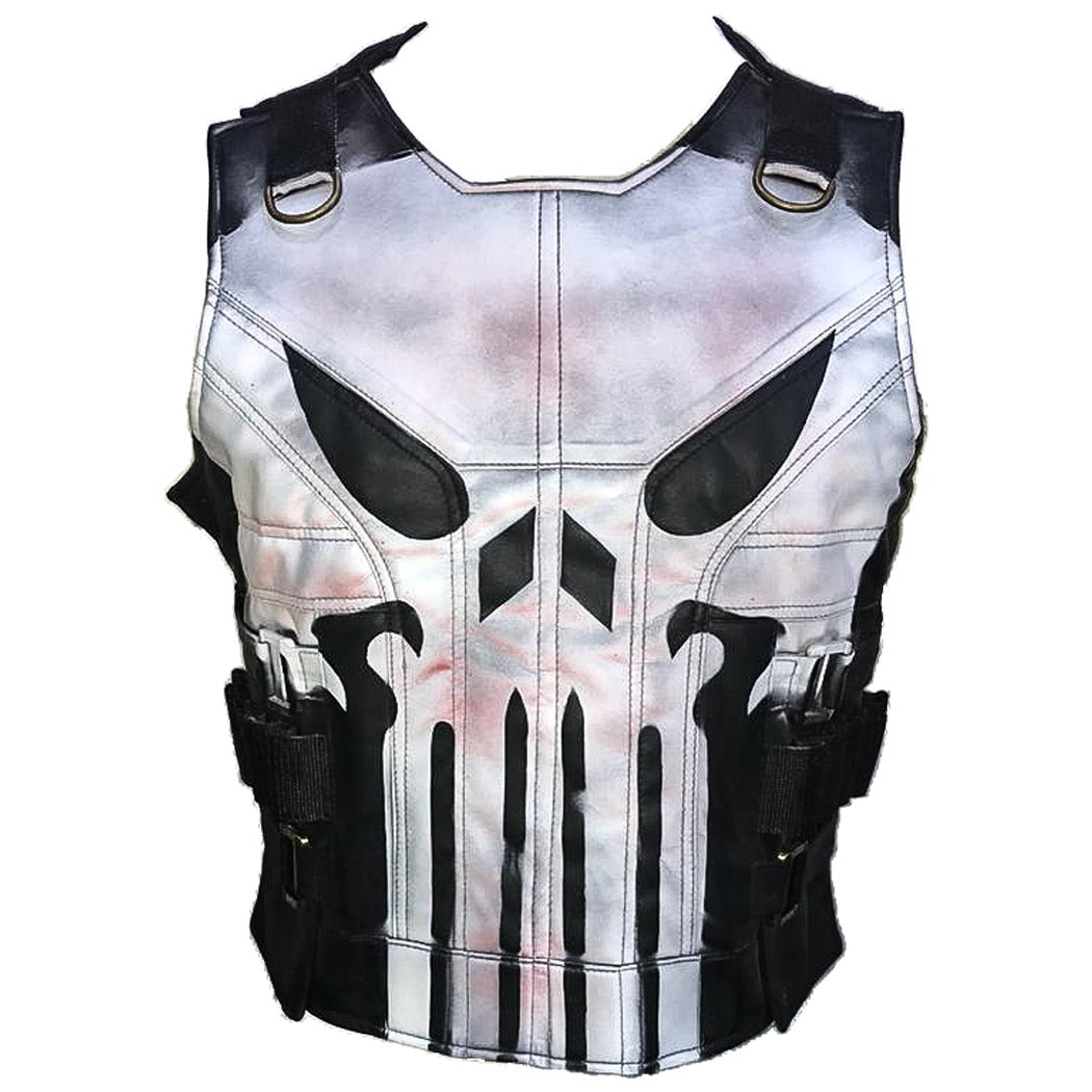 Powerful Men's Black Leather Punisher Vest - John Bernthal Season 2 Edition - Button Stitched
