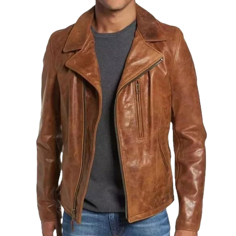 Men’s Tan Brown Lambskin Leather Biker Jacket – Brando Style Café Racer Motorcycle Riding Coat