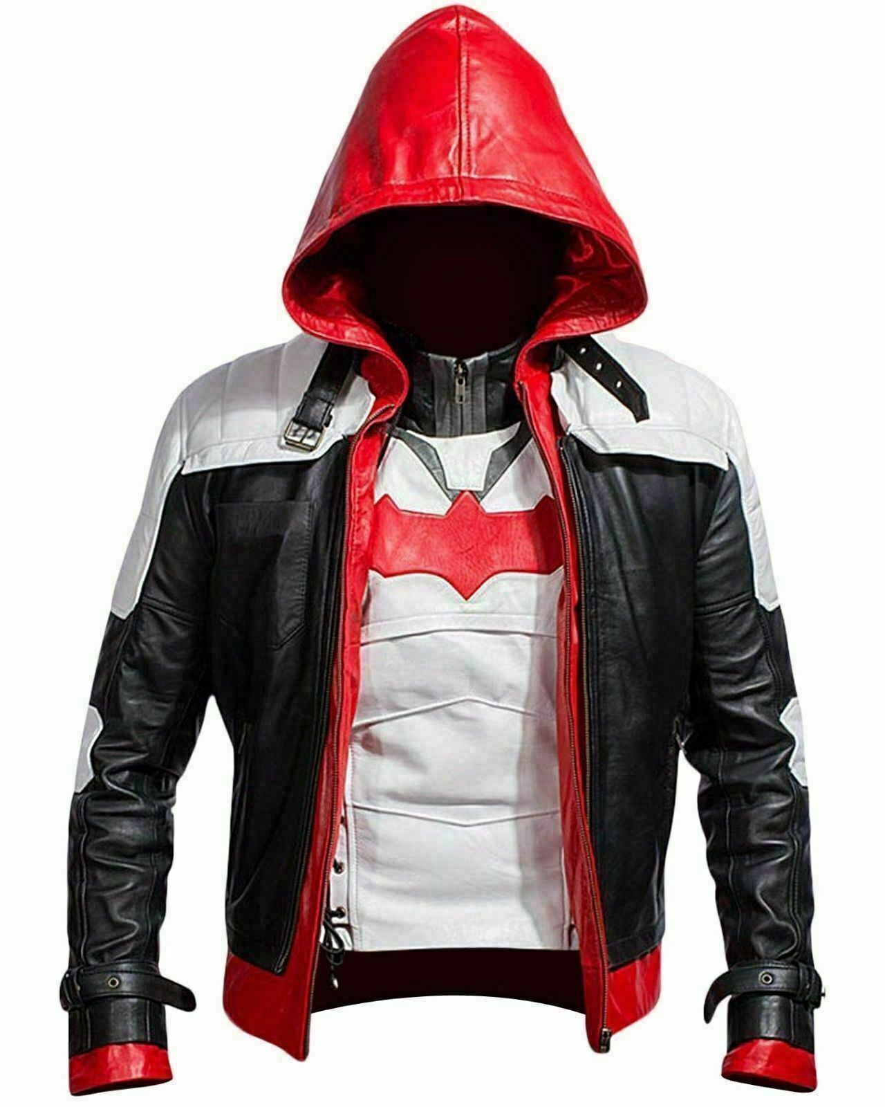 Powerful Red Hood Leather Jacket & Vest - Inspired by Batman Arkham Knight Game Costume - Button Stitched