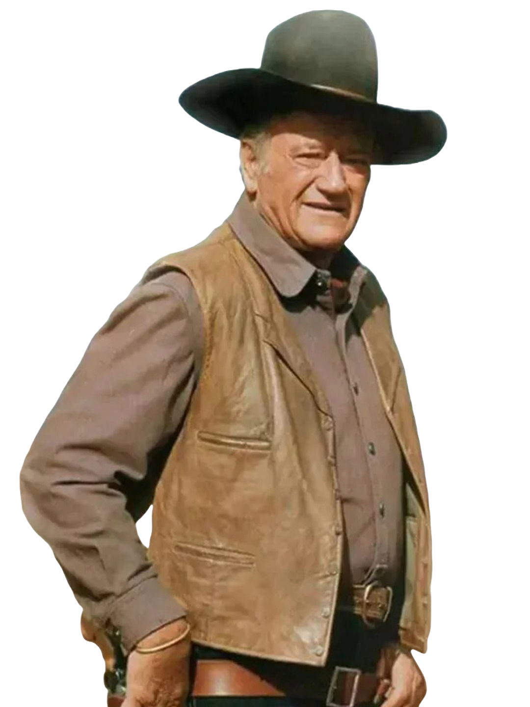 Men’s John Wayne Leather Vest – Distressed Western Cowboy Style from The Cowboys | Real Vintage Biker Vest