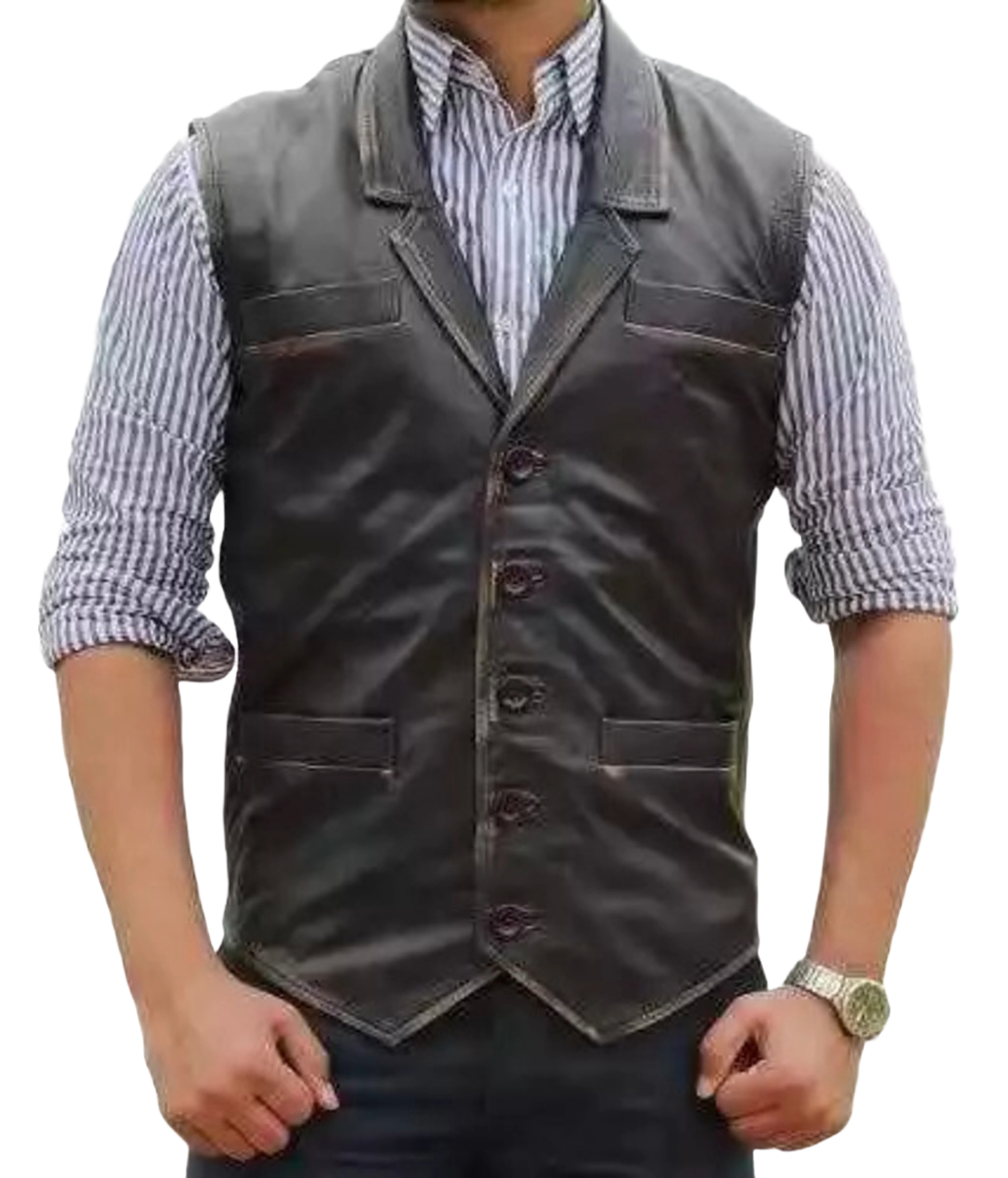 Men’s Cullen Bohannon Leather Vest – Real Western Cowboy Outfit from Hell on Wheels | Vintage Brown Biker Vest for Men