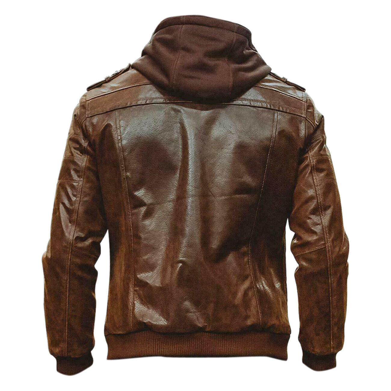 Ultimate Style and Comfort: Empowering Distressed Brown Detachable Hooded Jacket, Crafted from Luxurious Sheep Leather, Featuring a Dynamic Hooded Collar - Button Stitched