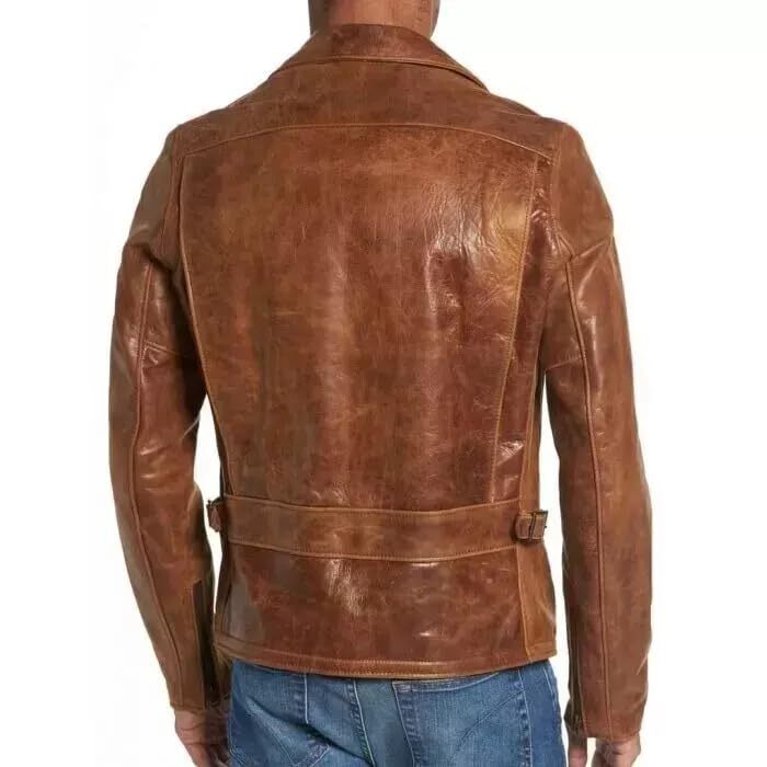 Men’s Tan Brown Lambskin Leather Biker Jacket – Brando Style Café Racer Motorcycle Riding Coat
