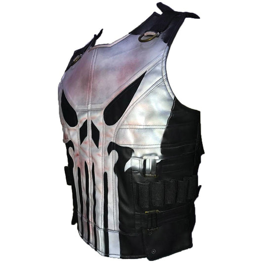 Powerful Men's Black Leather Punisher Vest - John Bernthal Season 2 Edition - Button Stitched