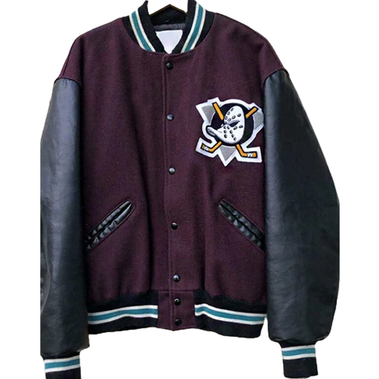Mighty Ducks Varsity Letterman Jacket – Retro Hockey Bomber for Men & Women | Classic Team Logo Outerwear