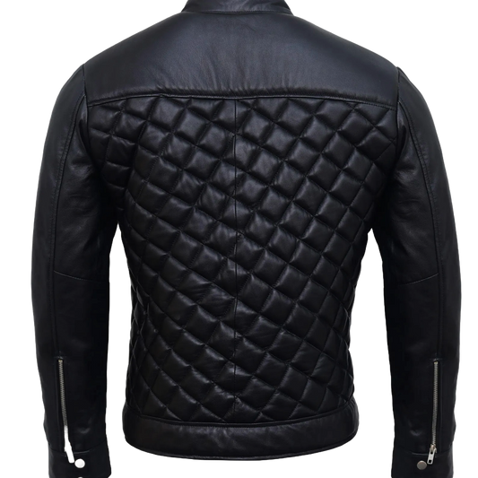 Men’s Vintage Lambskin Leather Motorcycle Jacket – Slim Fit Quilted Biker Winter Coat | Real Leather Moto Outerwear & Gift Idea