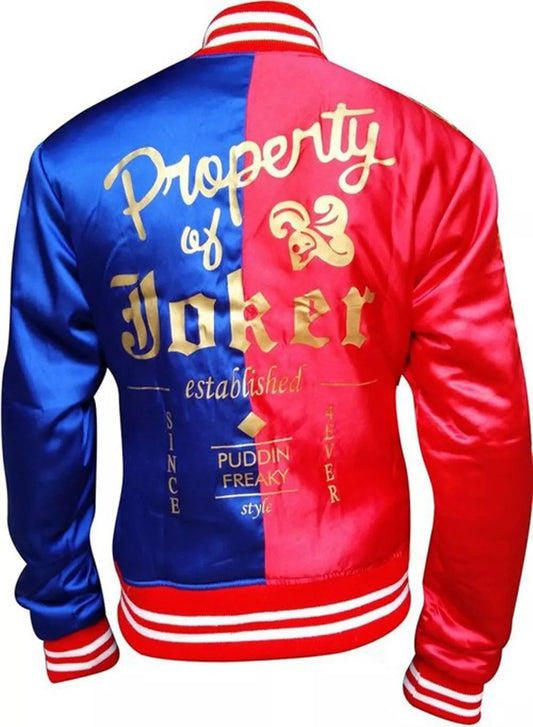 Women’s Harley Quinn Satin Cosplay Halloween Jacket – Suicide Squad & Birds of Prey Dual-Tone Bomber for Fans