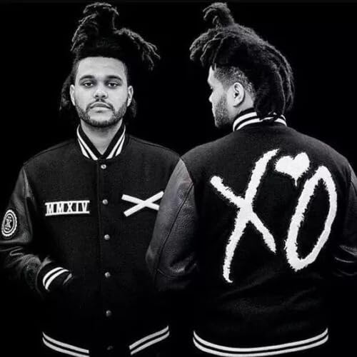 Men’s XO-Inspired Black Wool Varsity Bomber Jacket with Leather Sleeves | Weekend Letterman Streetwear Coat