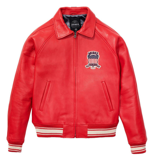 Premium Replica Red Flight Jacket: Men's Avirex-Inspired Leather Bomber - Button Stitched