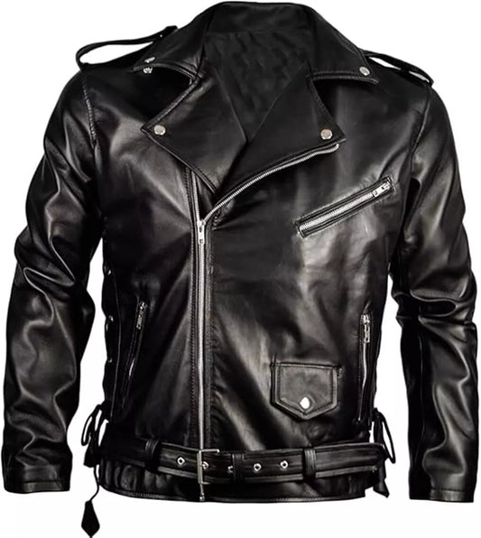 Men’s Atom Cats Motorcycle Leather Jacket – Black Real Sheepskin Biker Outerwear | Fallout-Inspired Retro Moto Style