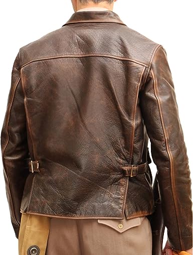 Classic Indiana Jones Vintage Brown Leather Jacket: Uncover the Adventure - Button Stitched
