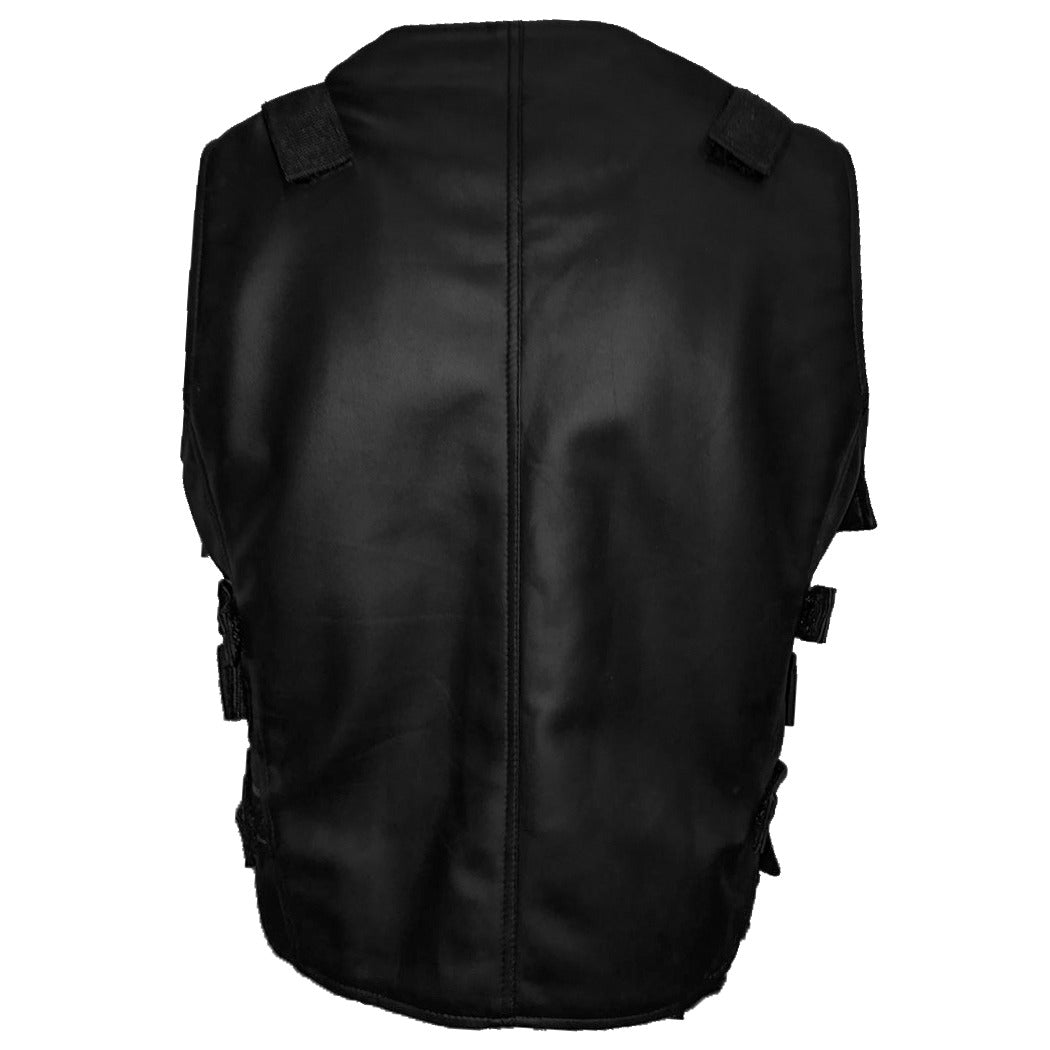 Powerful Men's Black Leather Punisher Vest - John Bernthal Season 2 Edition - Button Stitched