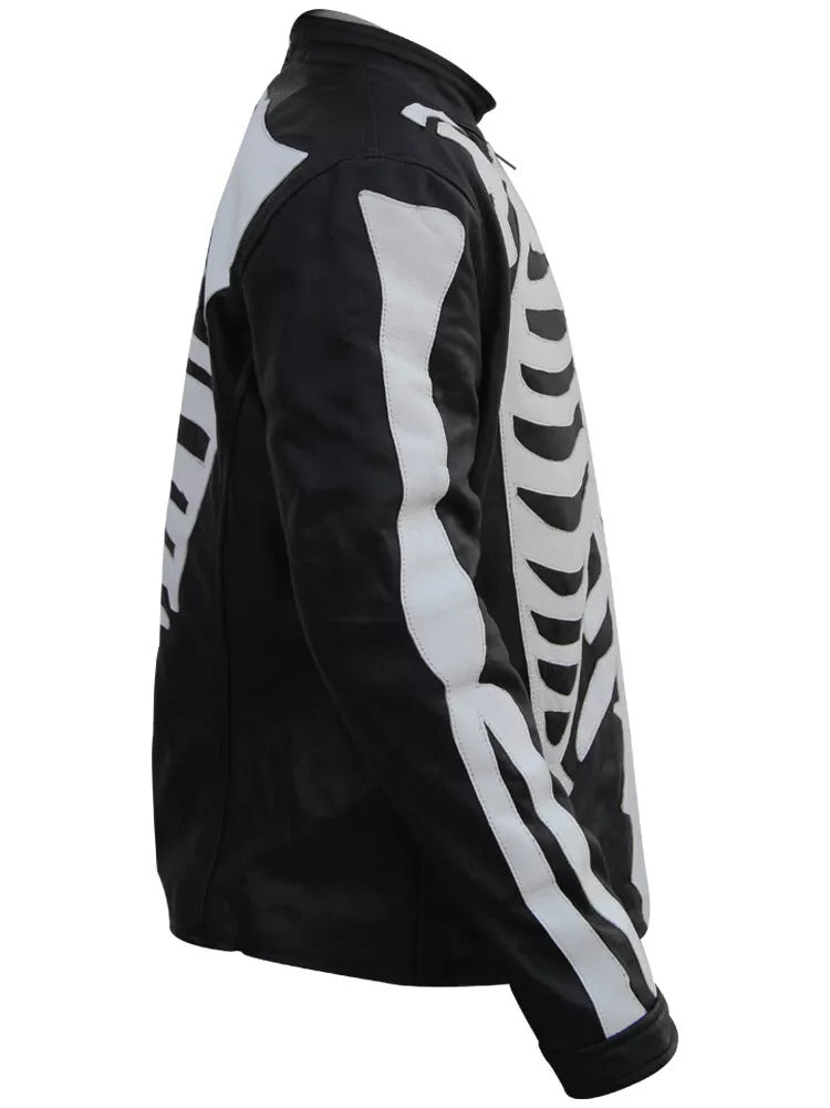 Men’s Gothic Skeleton Leather Biker Jacket – Punk Rock Motorcycle Costume & Halloween Moto Outerwear