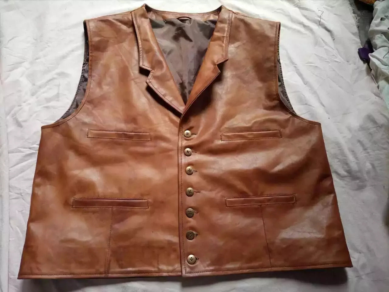 Men’s John Wayne Leather Vest – Distressed Western Cowboy Style from The Cowboys | Real Vintage Biker Vest