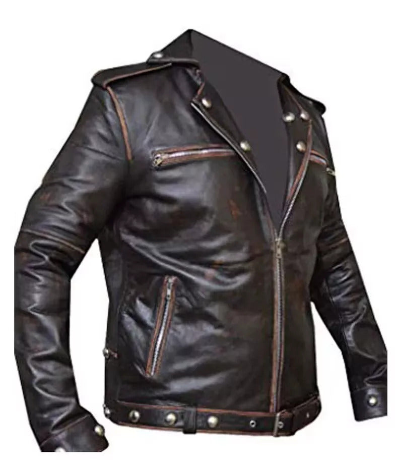 Men’s Fallout 3 Tunnel Snakes Rule Jacket – Vintage Black Real Leather Café Racer for Cosplay & Streetwear