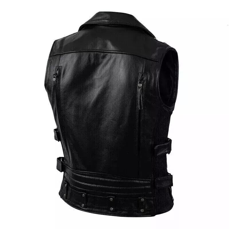 Men’s Vintage Leather Motorcycle Vest – Real Brown & Black Biker Riding Waistcoat, Western Moto Style Outerwear