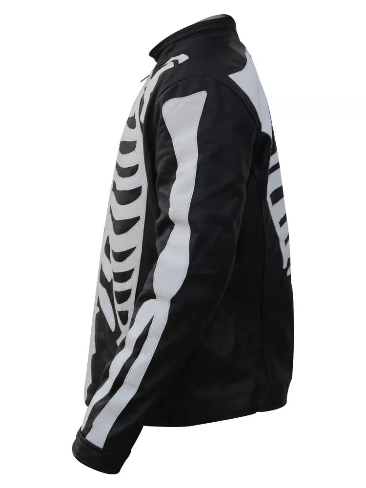 Men’s Gothic Skeleton Leather Biker Jacket – Punk Rock Motorcycle Costume & Halloween Moto Outerwear