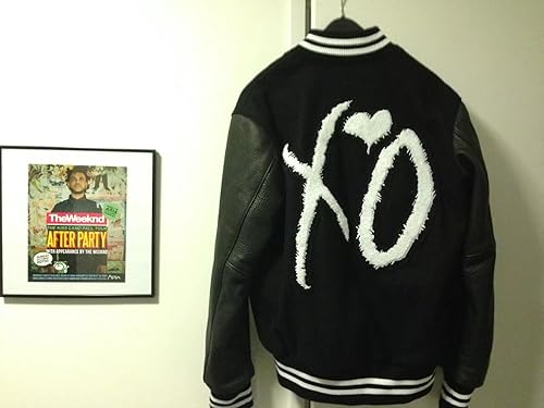 Men’s XO-Inspired Black Wool Varsity Bomber Jacket with Leather Sleeves | Weekend Letterman Streetwear Coat