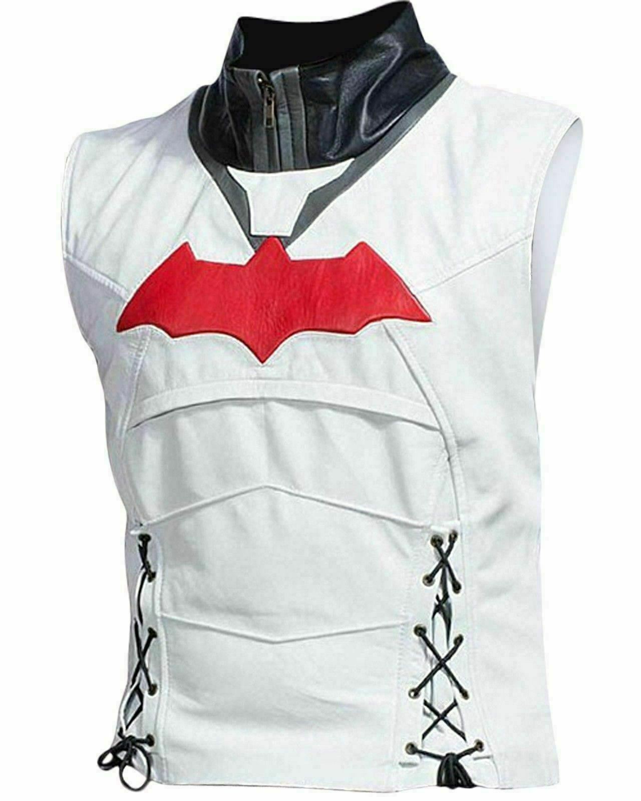 Powerful Red Hood Leather Jacket & Vest - Inspired by Batman Arkham Knight Game Costume - Button Stitched