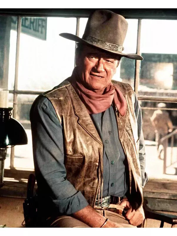 Men’s John Wayne Leather Vest – Distressed Western Cowboy Style from The Cowboys | Real Vintage Biker Vest
