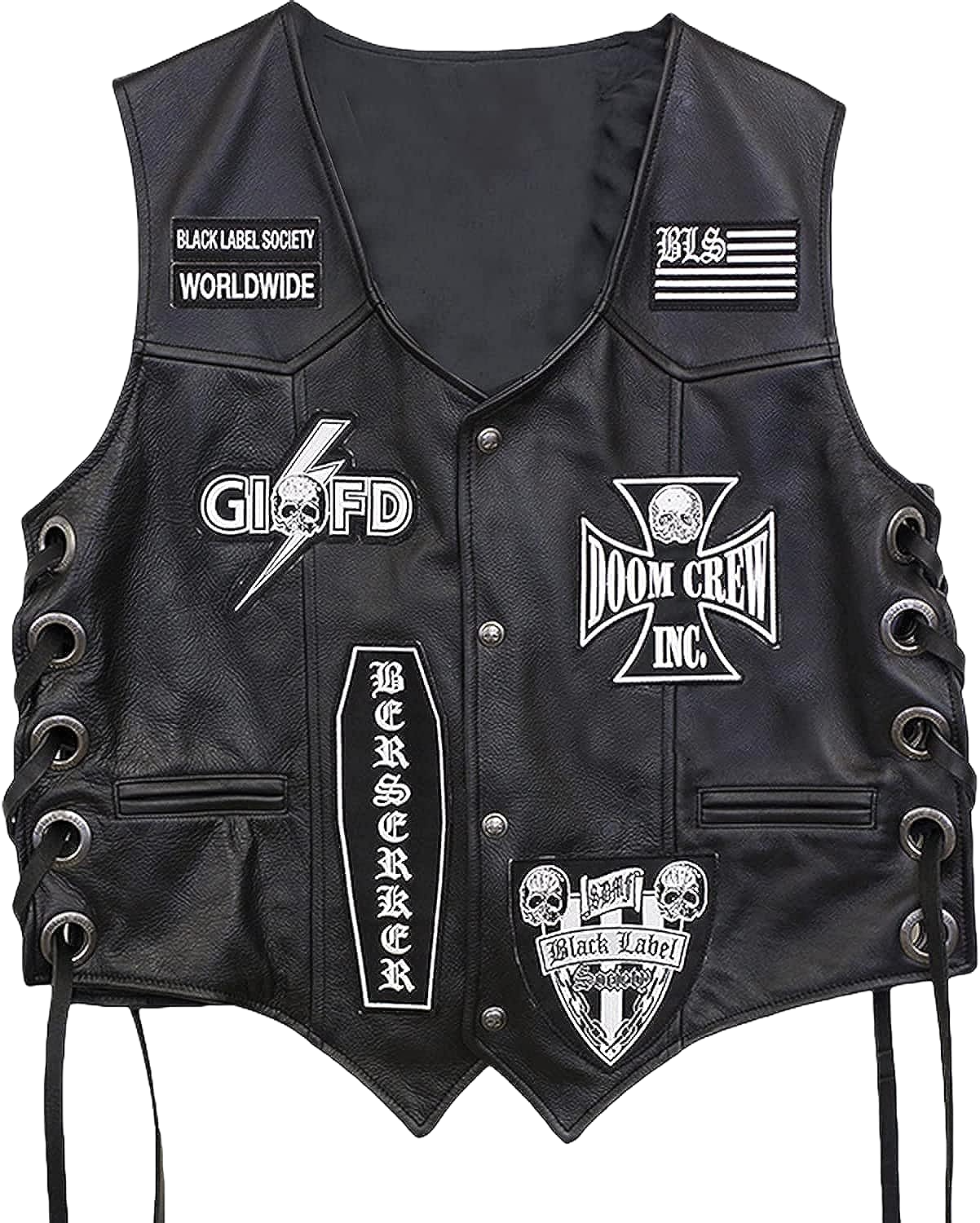 Black Label Society Leather Moto Vest - Button Stitched