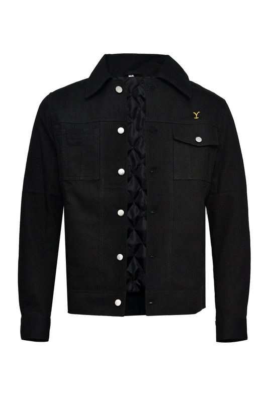 MEN'S YELLOWSTONE COWBOY STYLE BLACK COTTON FABRIC JACKET - Button Stitched