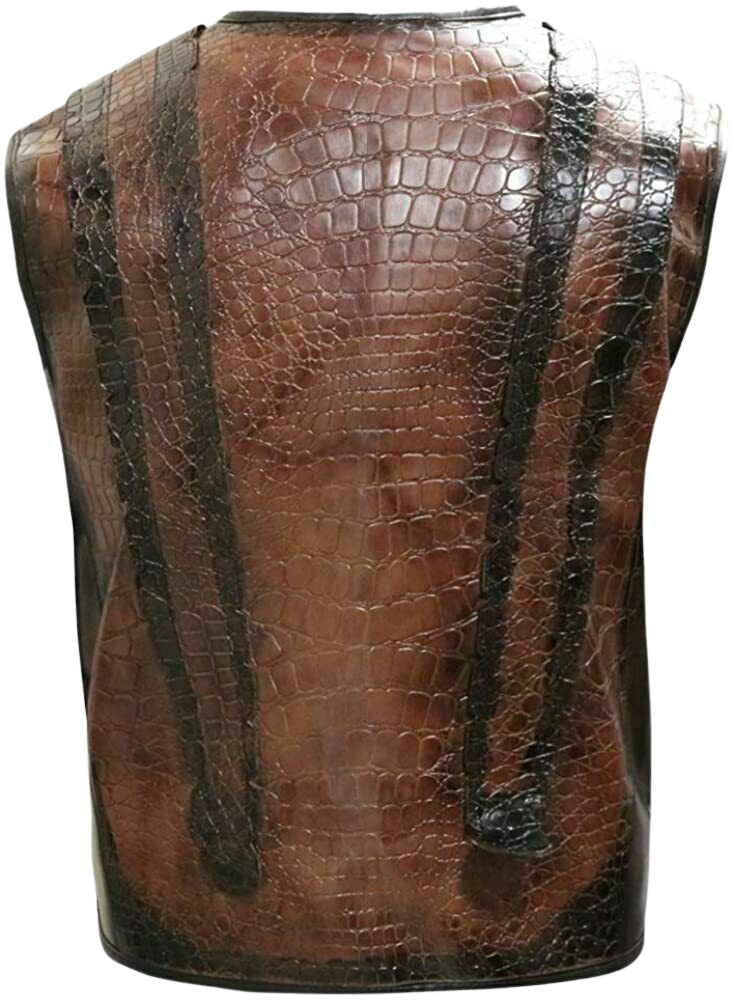 Men's Handmade Crocodile Pattern Dundee Mick Paul Hogan Brown Leather Vest Jacket | Vest for Men | Jacket for Men - Button Stitched