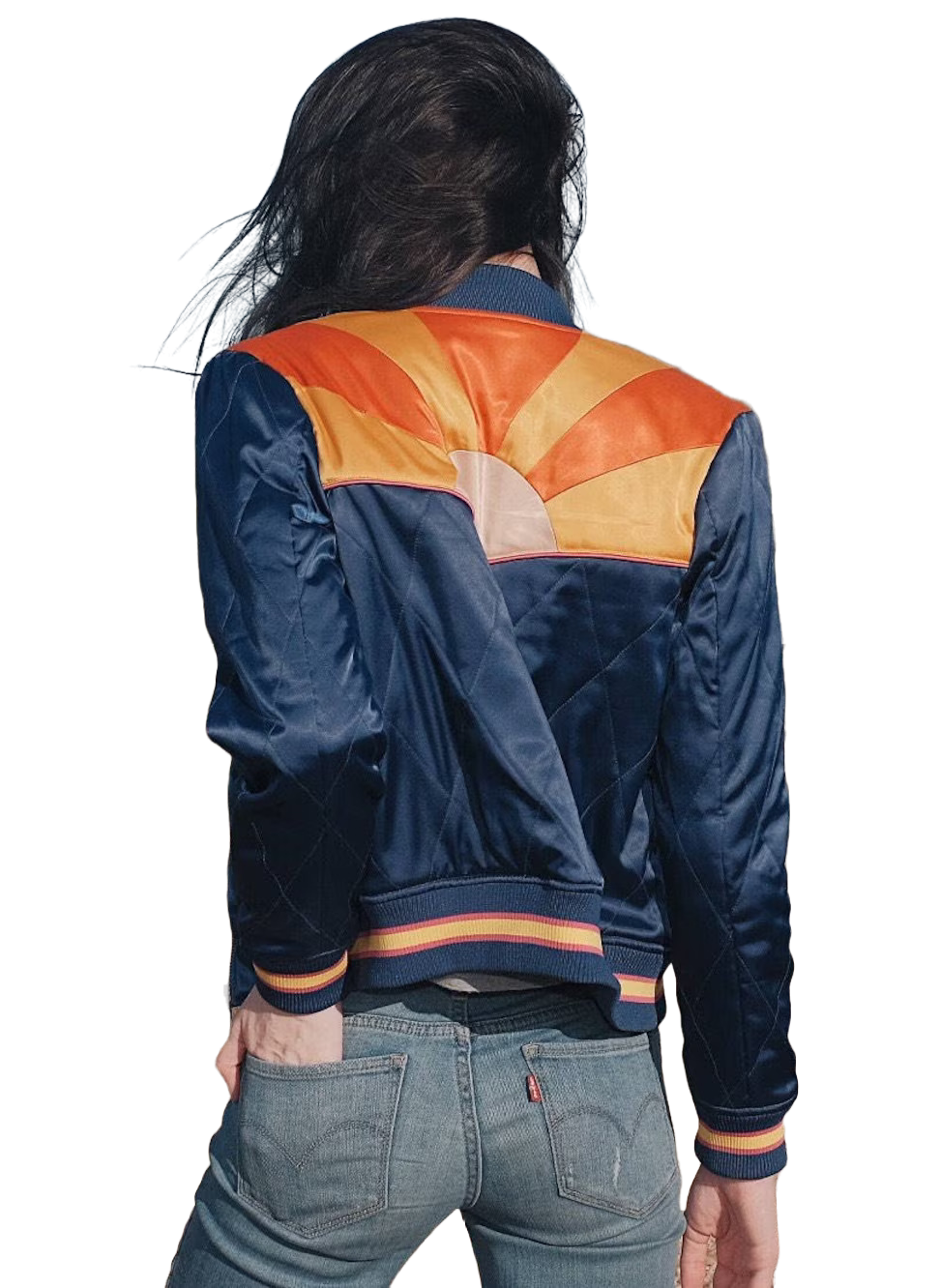 Rising Sun Navy Blue Quilted 70s Style Bomber Jacket