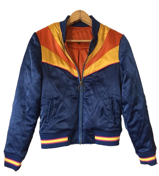 Rising Sun Navy Blue Quilted 70s Style Bomber Jacket
