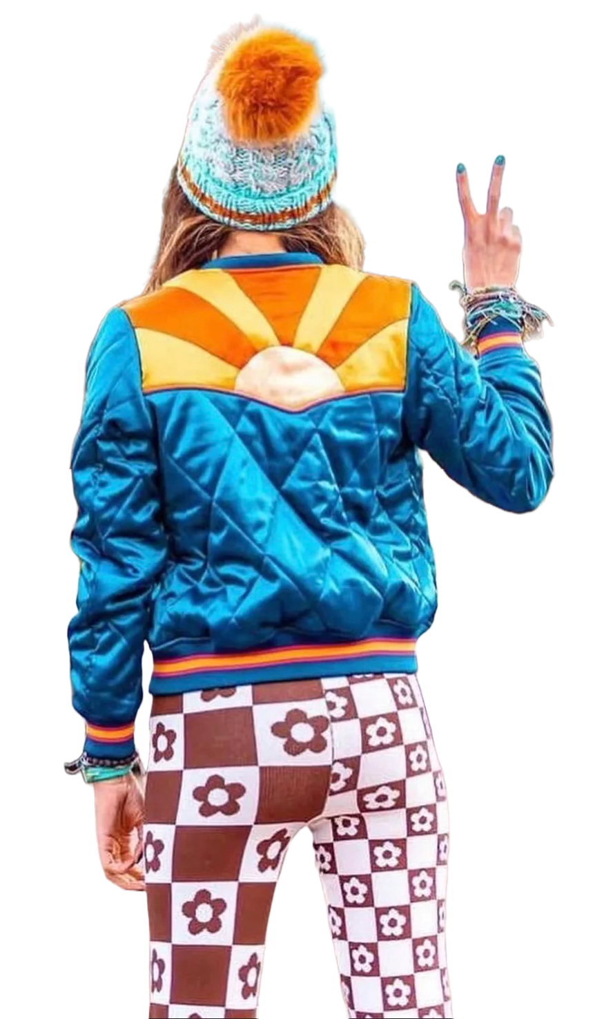 Rising Sun Navy Blue Quilted 70s Style Bomber Jacket