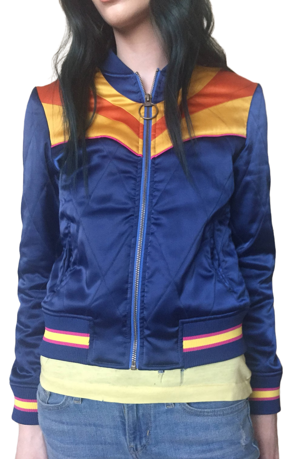 Rising Sun Navy Blue Quilted 70s Style Bomber Jacket