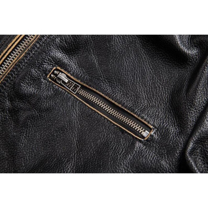 Revive Your Style with the Legendary 7-Sized Men's Vintage Biker Distressed Black Leather Jacket! - Button Stitched