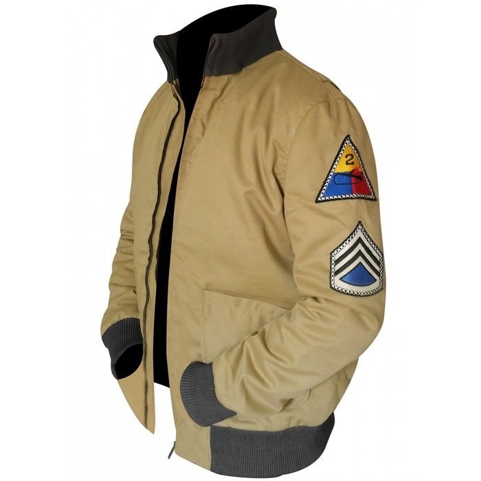 Fury Unleashed: Embody Brad Pitt's Spirit as a US Army Tanker in a WW2 Military-Inspired Cotton Bomber Jacket for Men - Button Stitched