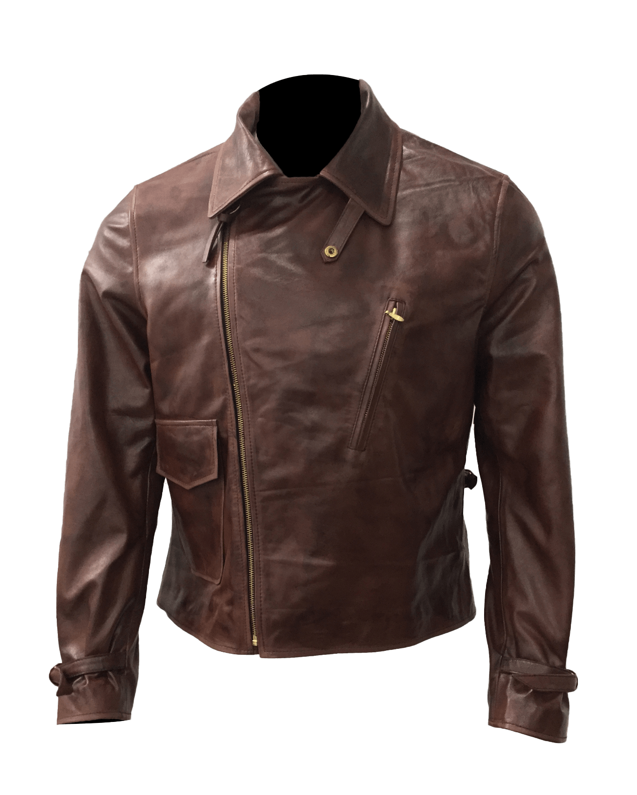 Vintage Style Asymmetrical Brown Jacket | Mens Vintage Style Asymmetrical Brown Leather Jacket - Button Stitched