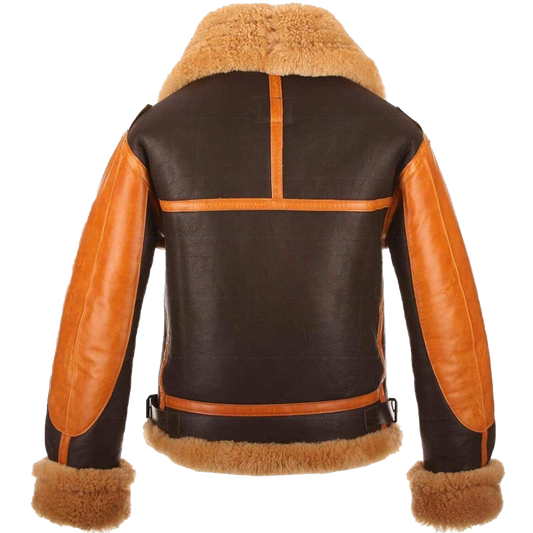 Elevate Your Style with the RAF Brown B3 Bomber Jacket: Genuine Sheepskin Shearling, Aviator-Inspired Design - Button Stitched