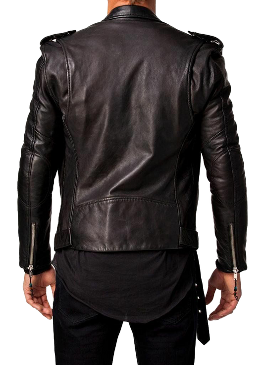 Men Lambskin Motorcycle Leather Jacket | Men Motorcycle Leather Jacket - Button Stitched