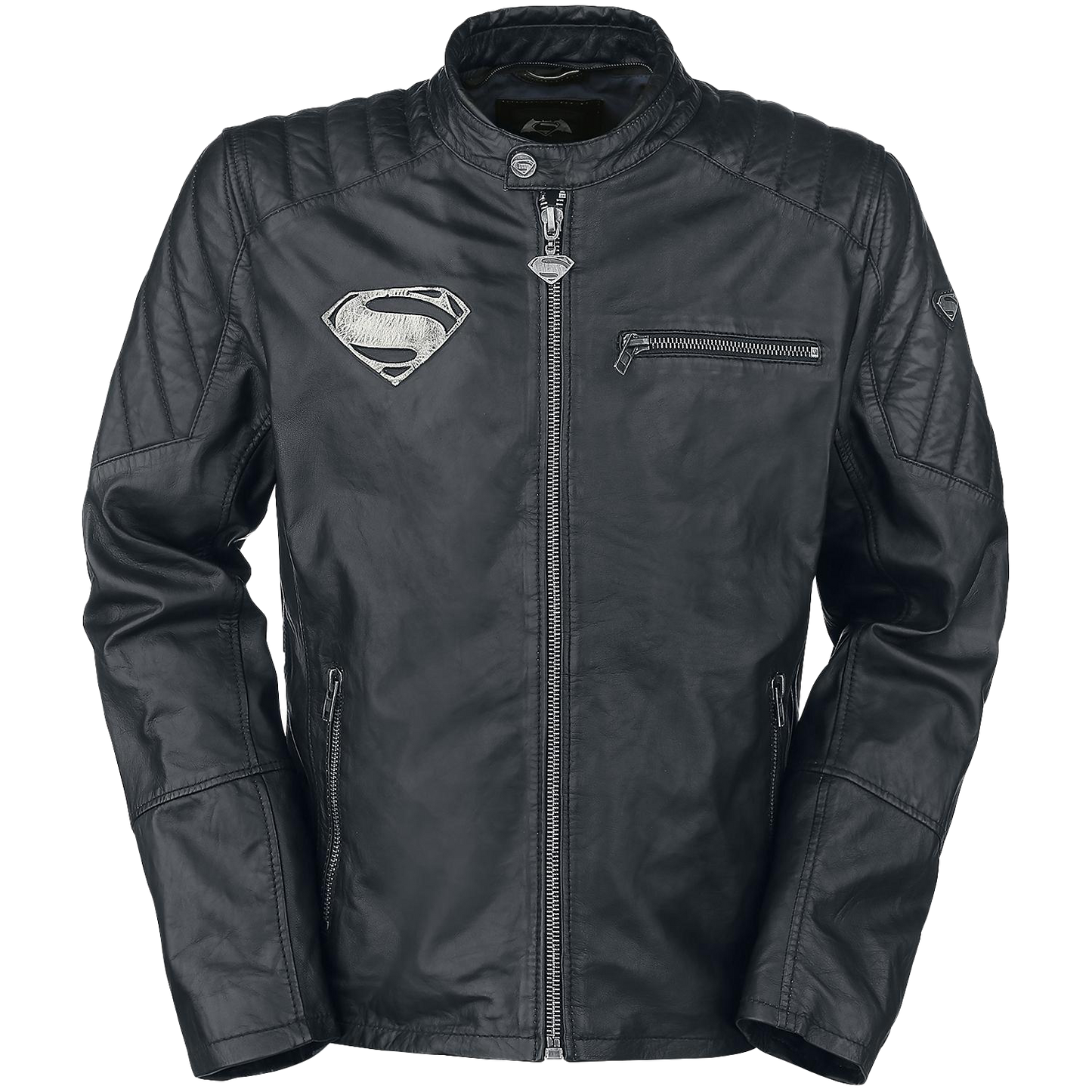 Men's Superhero S Logo Black Hooded Motorcycle Costume Leather Jacket | Mens Black Hooded Motorcycle Costume Leather Jacket - Button Stitched