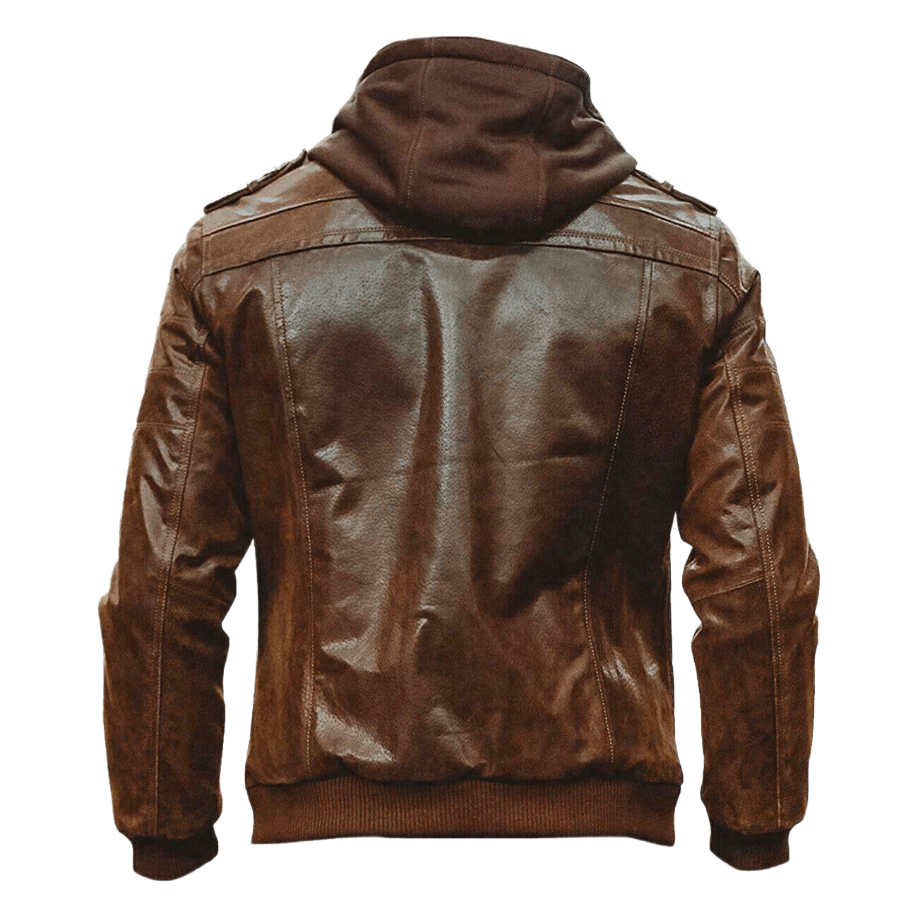 Men Brown Leather Motorcycle Jacket with Removable Hood | Mens Bown Leather Moto Jacket with Removable Hood - Button Stitched