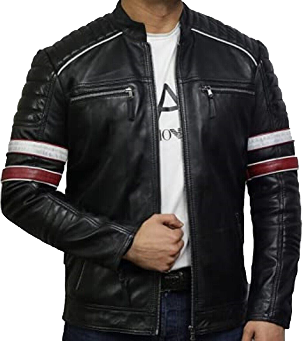Cafe Racer Retro Distressed Motorcycle Leather Jacket | Cafe Racer Retro Motorcycle Leather Jacket - Button Stitched