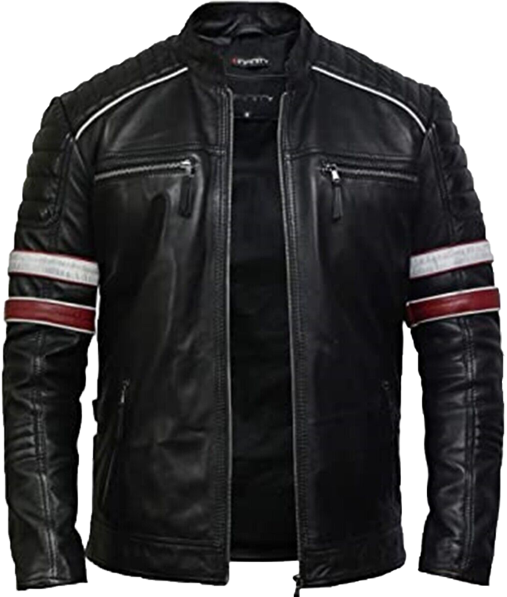 Cafe Racer Retro Distressed Motorcycle Leather Jacket | Cafe Racer Retro Motorcycle Leather Jacket - Button Stitched