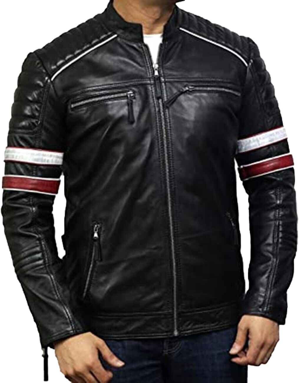 Cafe Racer Retro Distressed Motorcycle Leather Jacket | Cafe Racer Retro Motorcycle Leather Jacket - Button Stitched