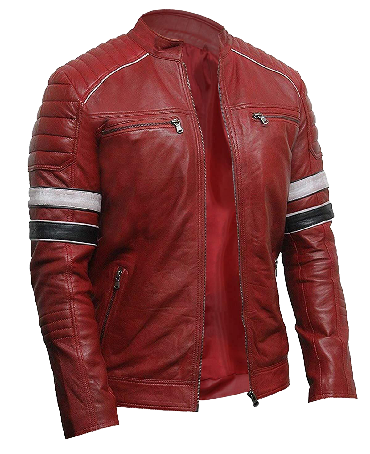 Cafe Racer Retro Distressed Motorcycle Leather Jacket | Cafe Racer Retro Motorcycle Leather Jacket - Button Stitched