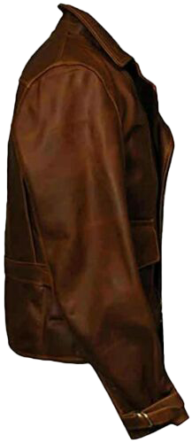 Captain America The First Avengers Distressed Brown Biker Real Leather Jacket - Button Stitched