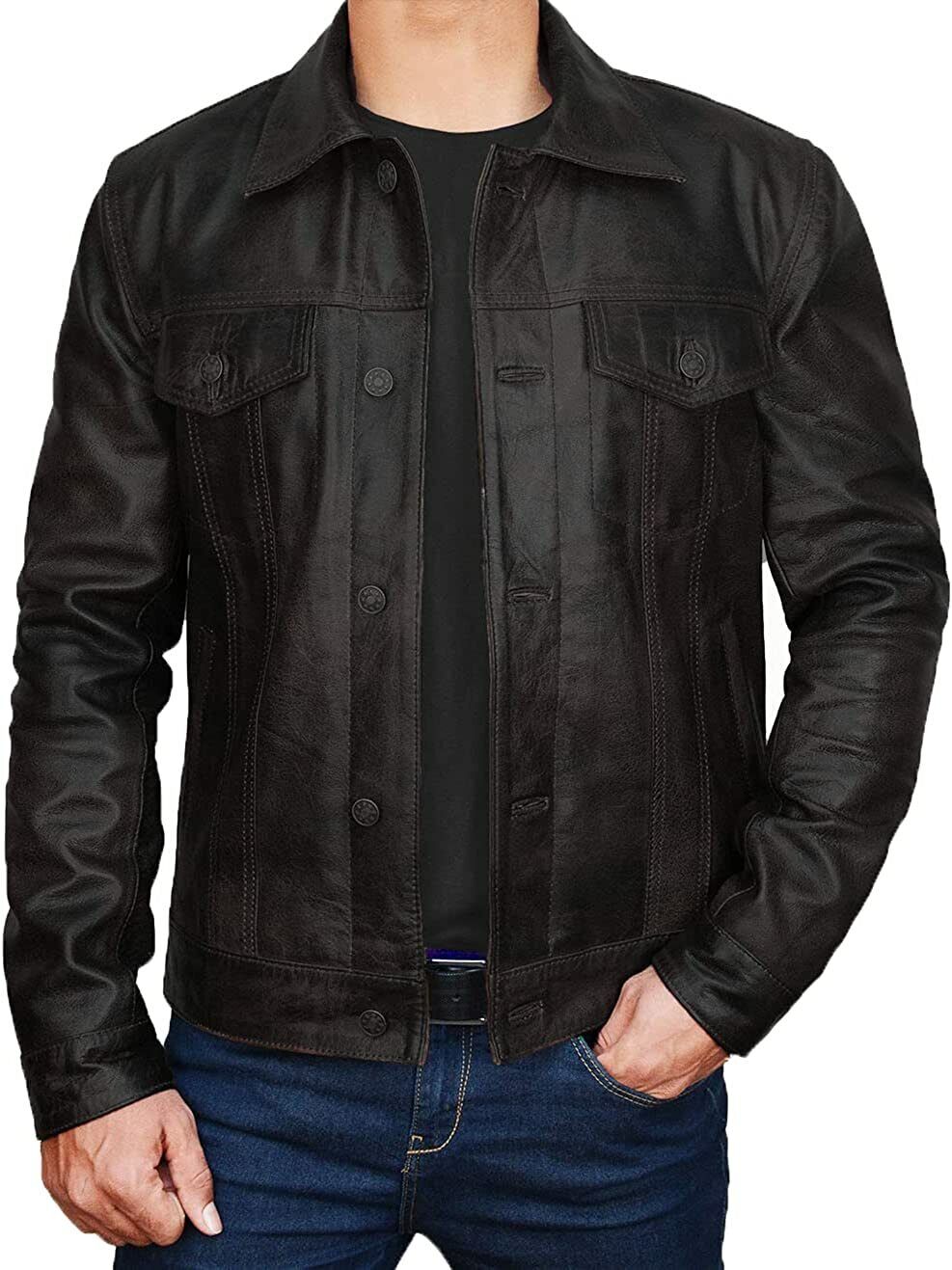 Exquisite Collection of Iconic Cowboy Jackets: Empowered by Famous TV Series, Crafted in Premium Leather, and Available in 7 Stunning Colors - Button Stitched