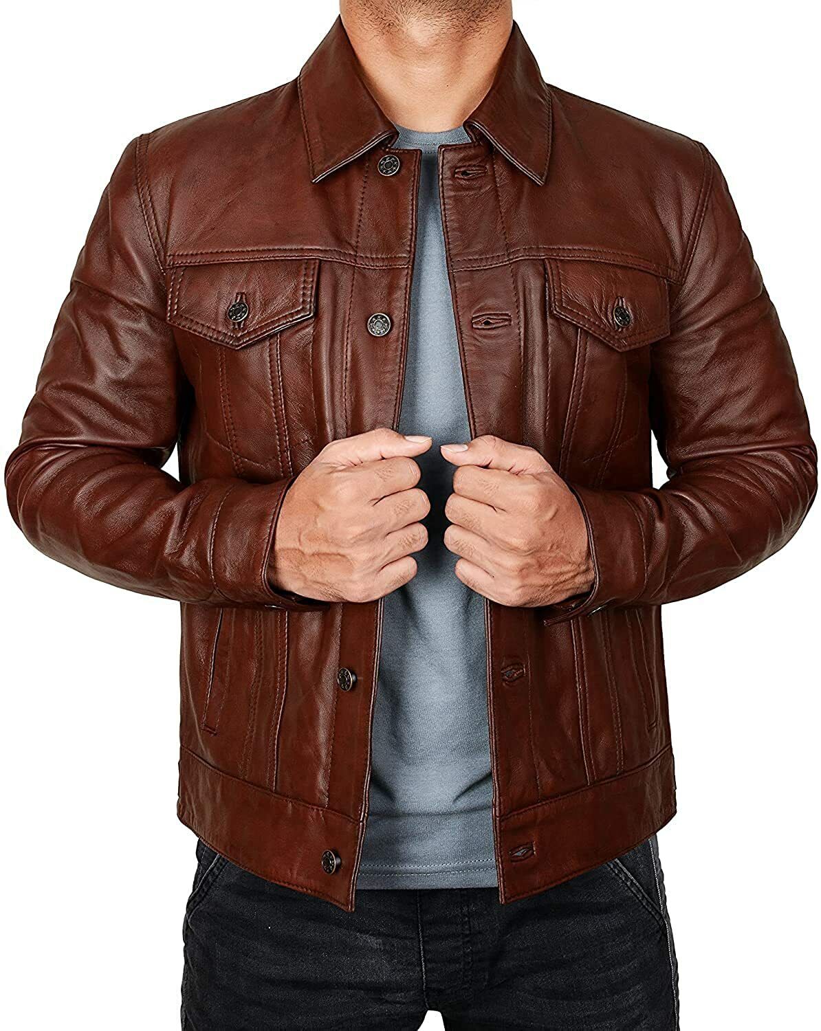 Exquisite Collection of Iconic Cowboy Jackets: Empowered by Famous TV Series, Crafted in Premium Leather, and Available in 7 Stunning Colors - Button Stitched