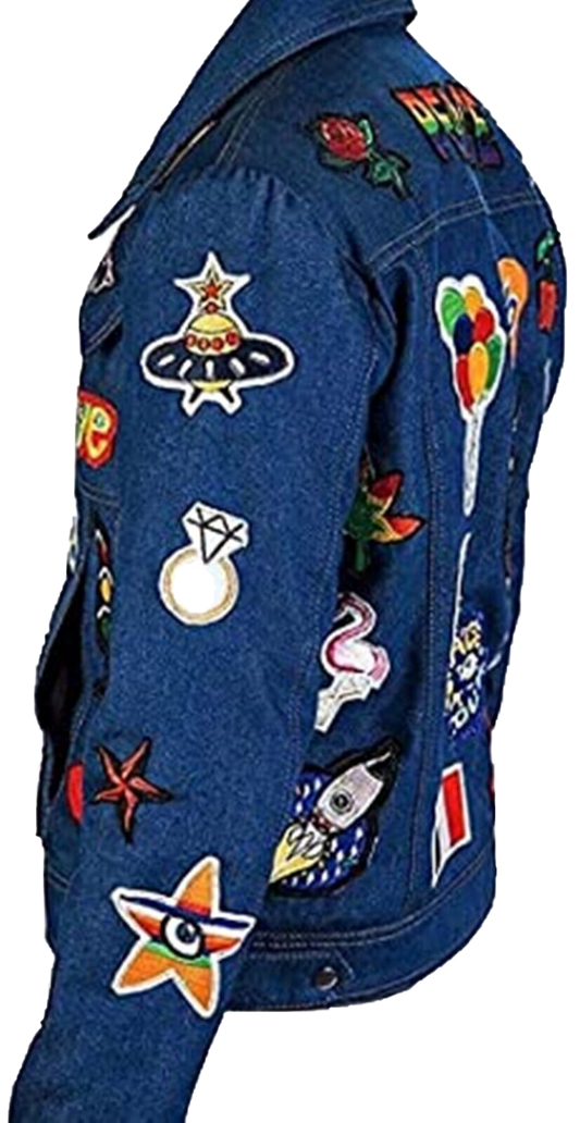 New Rocketman Elton Blue Denim Jacket with Patches - Button Stitched
