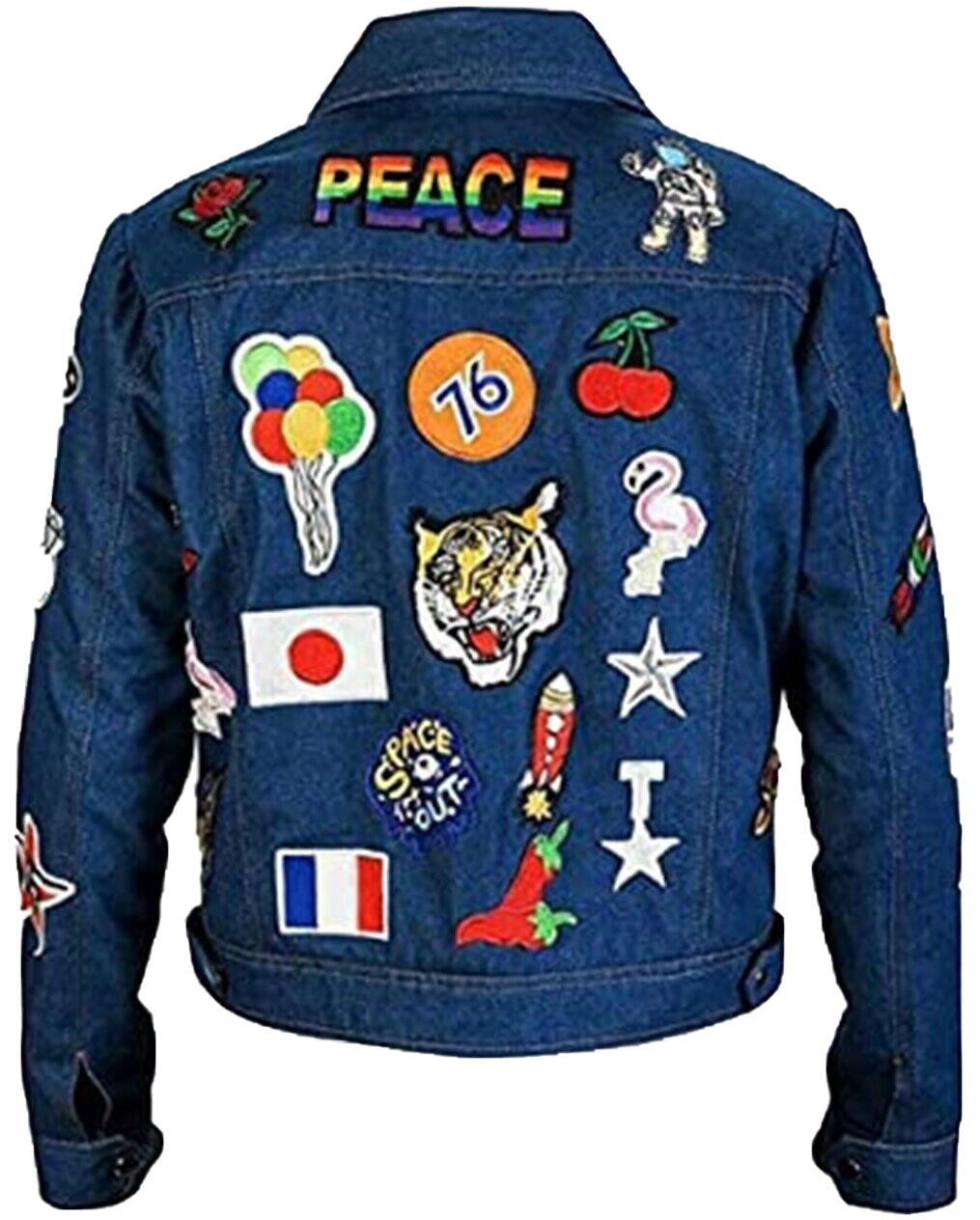 New Rocketman Elton Blue Denim Jacket with Patches - Button Stitched