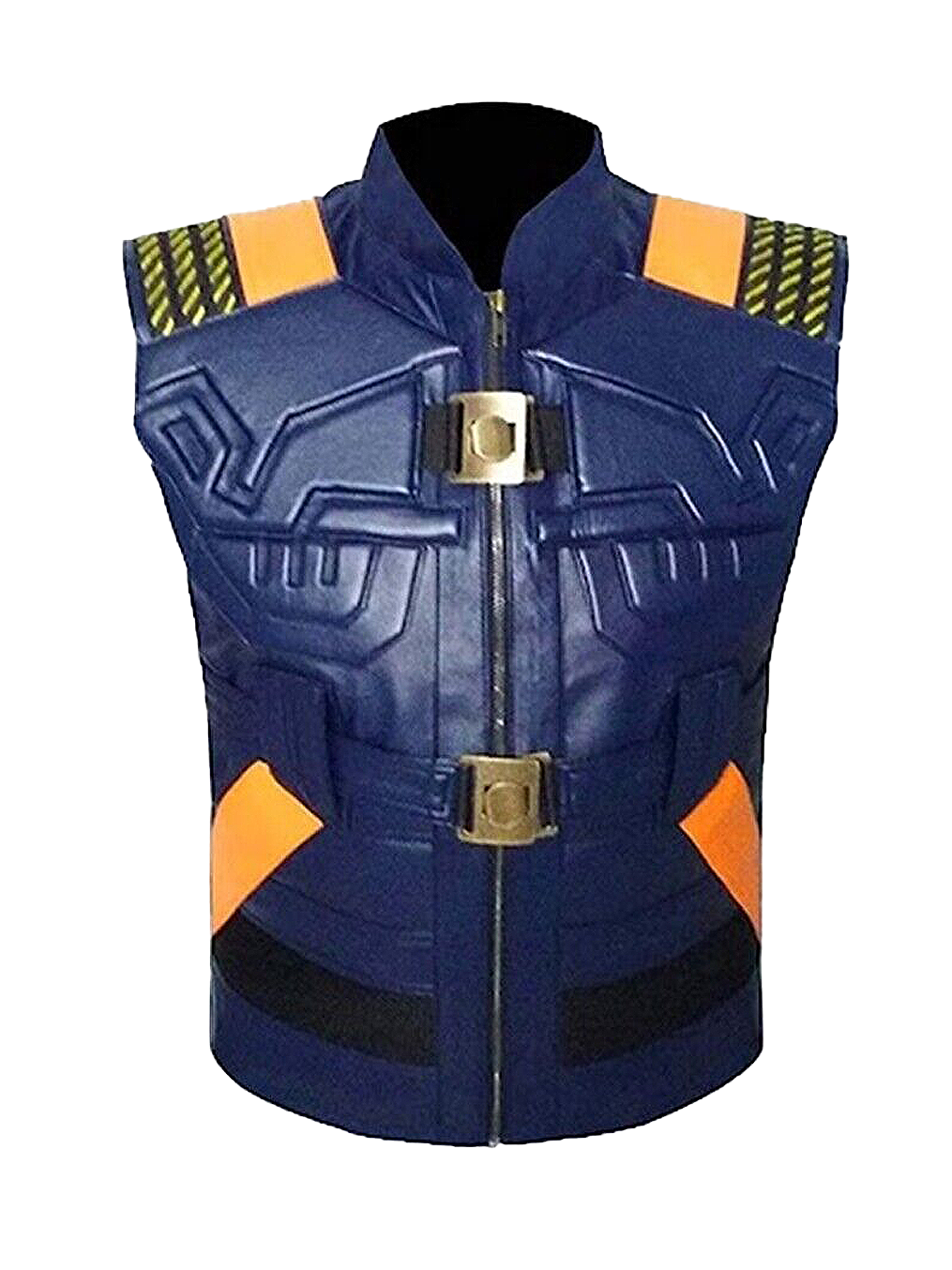 Erik Kill Monger Panther Michael B Jordan Blue Leather Vest Jacket For Mens - Button Stitched