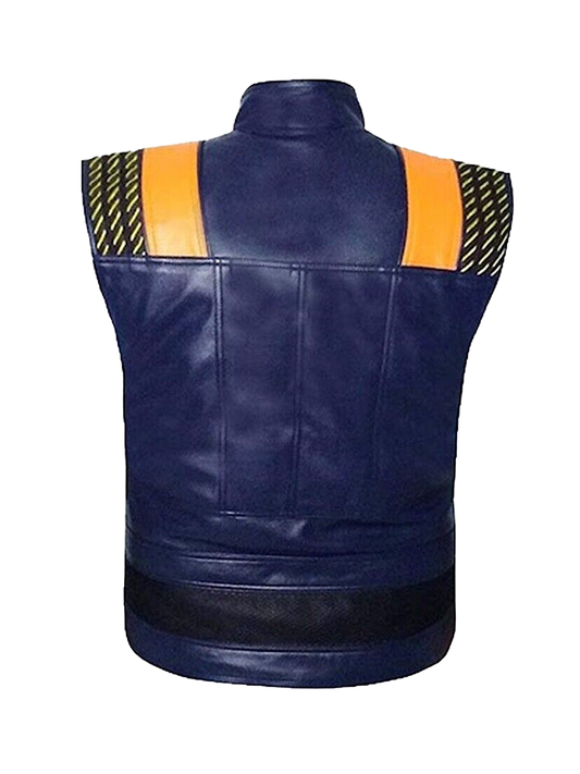 Erik Kill Monger Panther Michael B Jordan Blue Leather Vest Jacket For Mens - Button Stitched