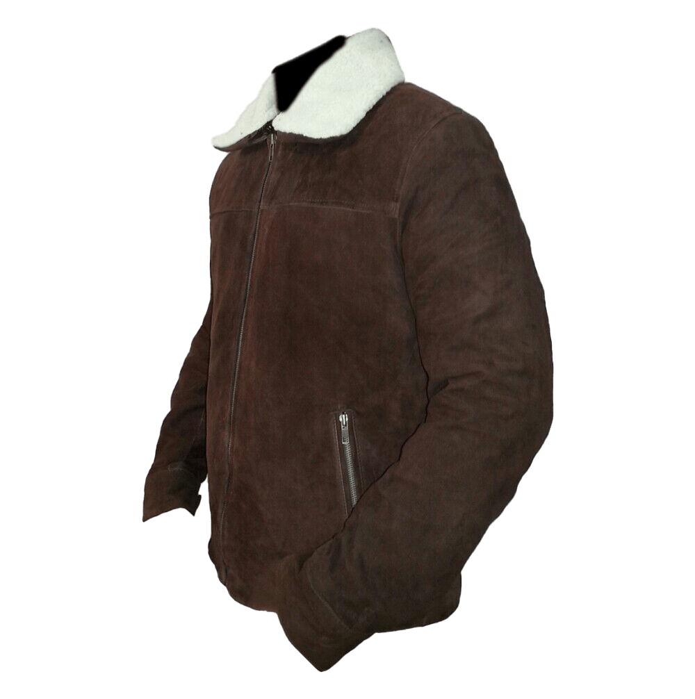 Men's The Walking Dead Rick Grimes Season 4 Brown Suede Leather Winter Jacket | Men's The Walking Dead Rick Grimes Suede Leather Jacket - Button Stitched